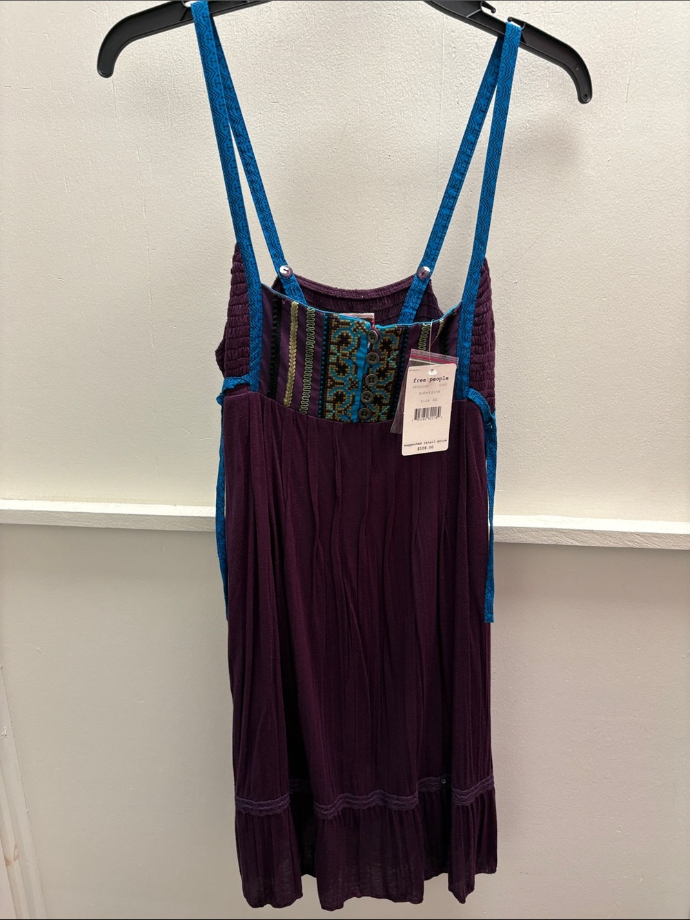 Free People Purple Dressy Boho Dress with Teal Embroidered Accents- NWT